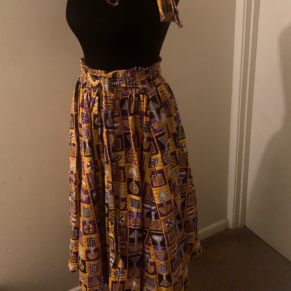 Abstract designed full skirt with scarf /head wrap